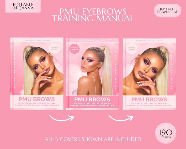 PMU Manual, Microblading Brows Training, PMU Course, Microshading, Ombre Powder Brows, Color Correction, Combo Brows Guide, Editable