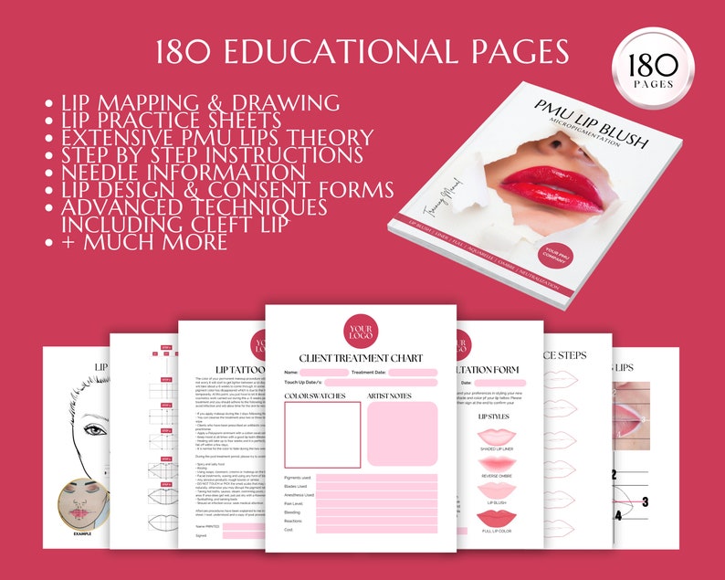 Lip Blush Training Manual, PMU Lips Course, Editable Guide, Tattoo Lip