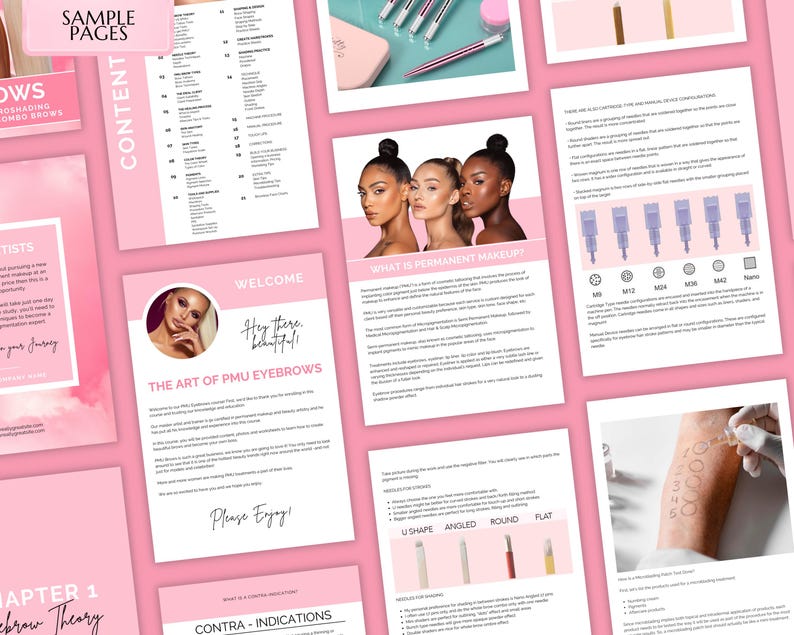 PMU Manual, Microblading Brows Training, PMU Course, Microshading, Ombre Powder Brows, Color Correction, Combo Brows Guide, Editable
