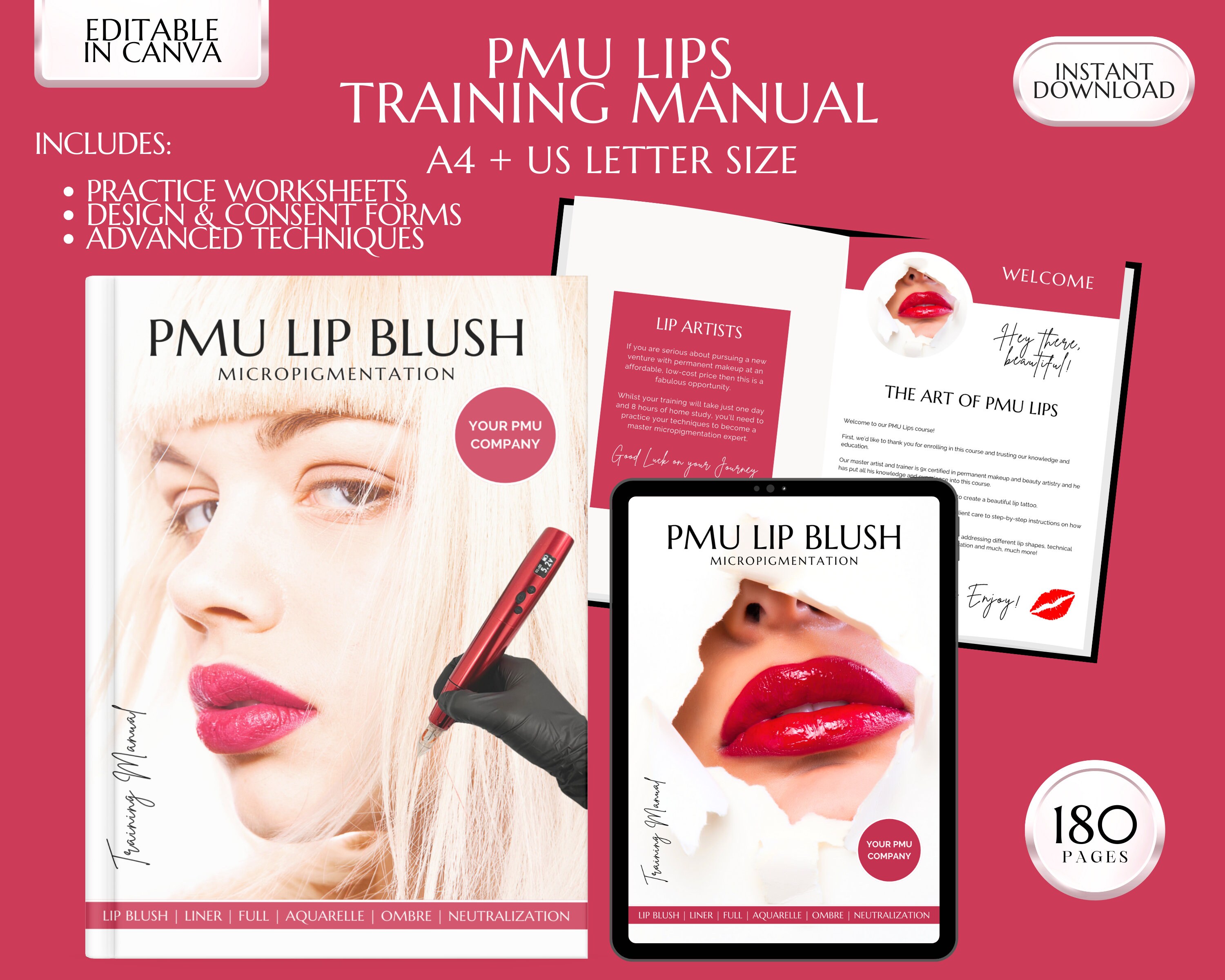 Lip Blush Training Manual, PMU Lips Course, Editable Guide, Tattoo Lip