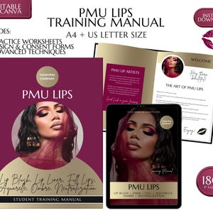 PMU Lips Training Manual: Lip Blush, Liner, Ombre Techniques (Editable PDF)