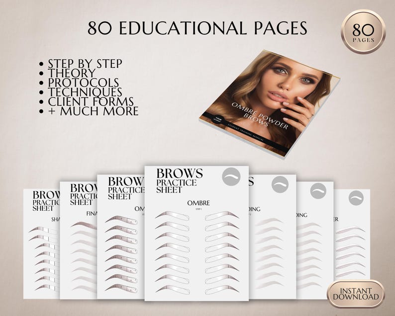 Ombre Powder Brows Training Manual, Color Corrections, Student Training Course, PMU Brows, Ebook, Guide, Edit in Canva