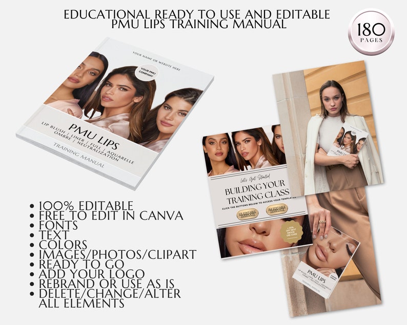 Lip Blush Training Manual, Lip Blushing Training Guide, Lip Micropigmentation Course, PMU Lips, Tattoo Lip Liner, Aquarelle, Edit in Canva