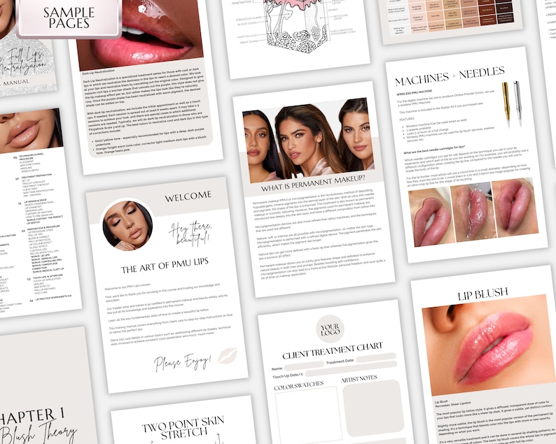 Lip Blush Training Manual, Lip Blushing Training Guide, Lip Micropigmentation Course, PMU Lips, Tattoo Lip Liner, Aquarelle, Edit in Canva