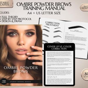 Ombre Powder Brows Training Manual, Color Corrections, Student Training Course, PMU Brows, Ebook, Guide, Edit in Canva