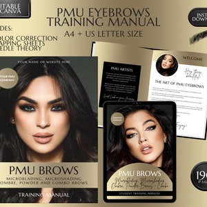 Permanent Makeup PMU Training Manual, Microblading, Microshading, Ombre, Powder Brows, Color Correction, Combo Brow, Student Guide, Editable