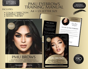 Permanent Makeup PMU Training Manual, Microblading, Microshading, Ombre, Powder Brows, Color Correction, Combo Brow, Student Guide, Editable