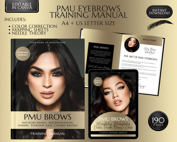 PMU Brows Training Manual, Microblading, Ombre, Color Correction (Editable PDF)