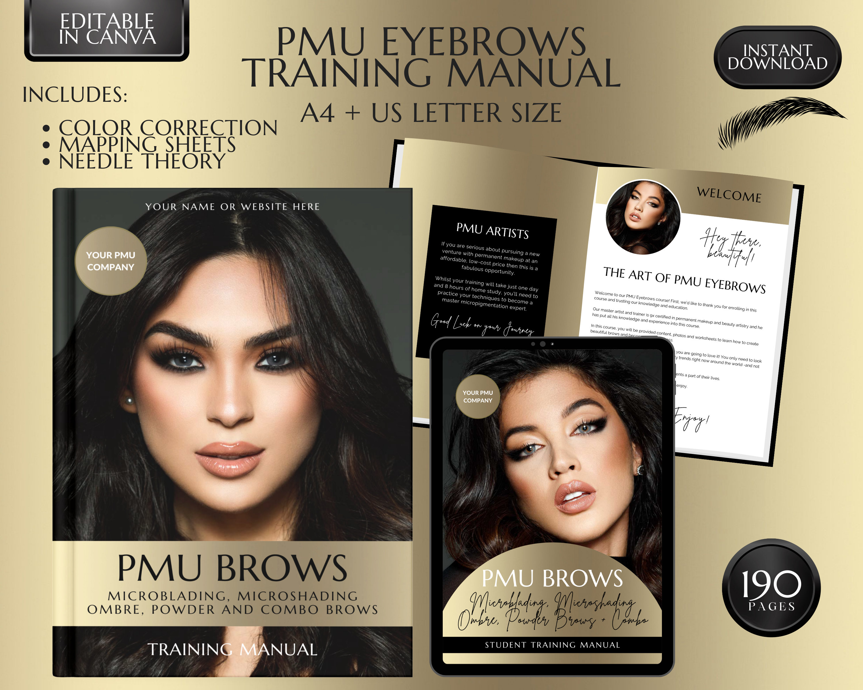 PMU Brows Training Manual: Microblading, Ombre, Microshading (Editable PDF)