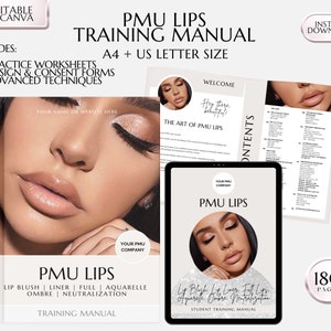 Lip Blush Training Manual, Lip Blushing Training Guide, Lip Micropigmentation Course, PMU Lips, Tattoo Lip Liner, Aquarelle, Edit in Canva