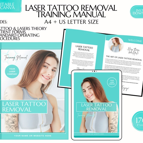 Laser Tattoo Removal Training Manual, Tattoo Removal, Training Guide, Laser Clinic Course, Dermatology, Skin Care eBook, Edit in Canva