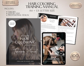 Manuale di formazione sulla colorazione dei capelli, guida al balayage e alla schiaritura (Canva modificabile, PDF)