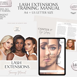 Eyelash Manual, Custom Lash Manual, Eyelash Extensions Training Manual, Lash Extensions Guide, Beauty School Training, Editable eBook, Canva