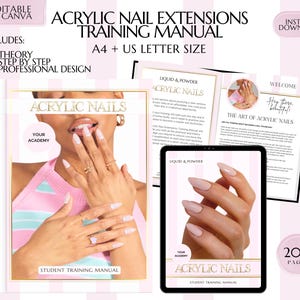 Acrylic Nails Manual, Acrylic Nail Extensions, Nail Extensions Training Guide, Training Manual, Academy, Training Course, Edit in Canva