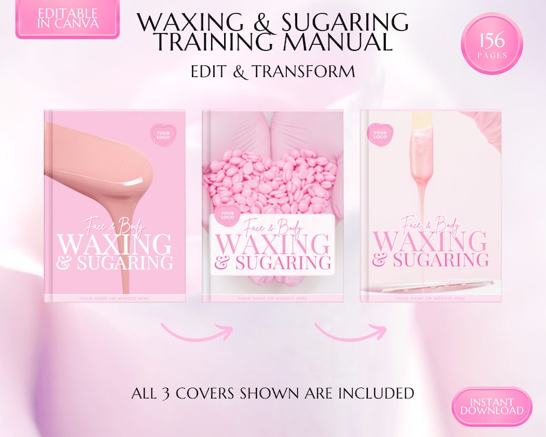 Waxing Training Manual, Facial Waxing, Body Waxing, Sugaring, Hair Removal, Estheticians, Educator, Student Guide, eBook, Edit in Canva