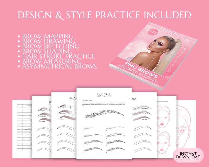 PMU Manual, Microblading Brows Training, PMU Course, Microshading, Ombre Powder Brows, Color Correction, Combo Brows Guide, Editable