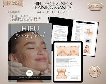 HIFU Training Manual, HIFU Facial, High Intensity Focused Ultrasound, Skin Tightening Guide, Student, Tutor, Training Course, Edit in Canva