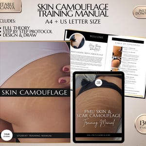 Paramedical Skin Camouflage Tattoo Training Manual, Scar Cover Ups, Stretchmark Camo, Student Training Course, Ebook, Guide, Edit in Canva