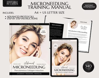 Microneedling Training Manual, Student Course, Edit in Canva (PDF)