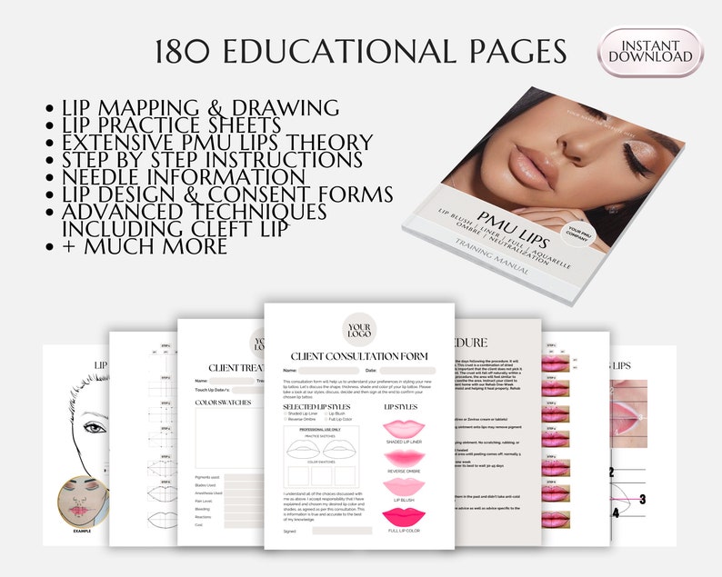 Lip Blush Training Manual, Lip Blushing Training Guide, Lip