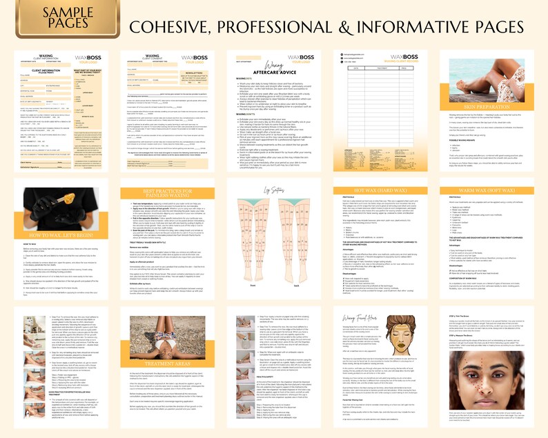 Face & Body Waxing Training Manual including Sugaring, Estheticians Waxing Guide, Learn or Teach, Wax eBook, Waxing Guide, Edit in Canva