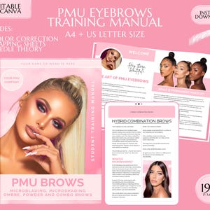 PMU Manual, Microblading Brows Training, PMU Course, Microshading, Ombre Powder Brows, Color Correction, Combo Brows Guide, Editable