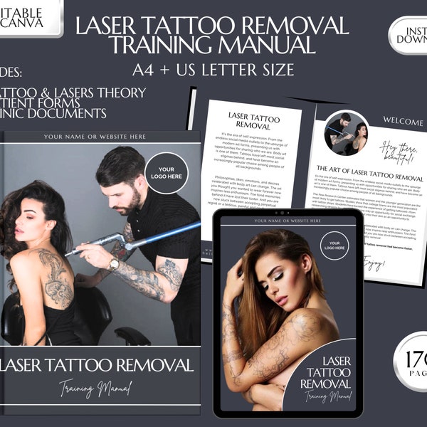 Laser Tattoo Removal Training Manual, Tattoo Removal Guide, Laser Tattoo Training Manual, Laser Clinic Tattoo Removal Course, Edit in Canva