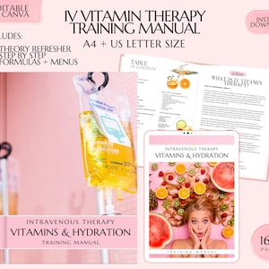 Manuale di formazione sulla terapia vitaminica IV, Guida alla formazione sulle formule nutrizionali IV, Corso di formazione sulla terapia di idratazione IV, Impara o insegna, Modifica in Canva