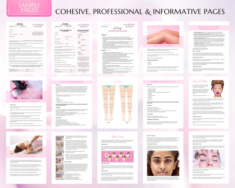 Waxing Training Manual, Facial Waxing, Body Waxing, Sugaring, Hair Removal, Estheticians, Educator, Student Guide, eBook, Edit in Canva