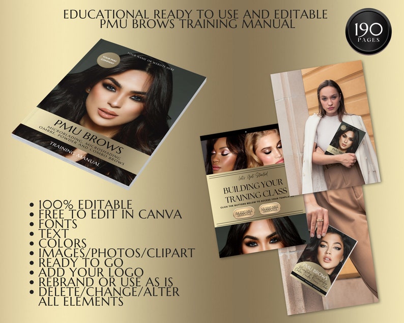 Permanent Makeup PMU Training Manual, Microblading, Microshading, Ombre, Powder Brows, Color Correction, Combo Brow, Student Guide, Editable