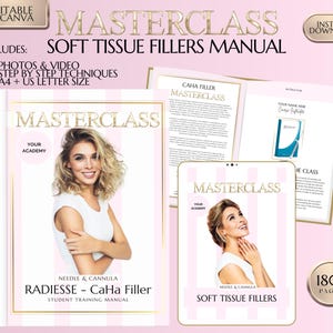 MASTERCLASS in Soft Tissue Fillers, All Facial & Body Areas, Needle and Cannula Injections, Training Manual, Training Course, Edit in Canva