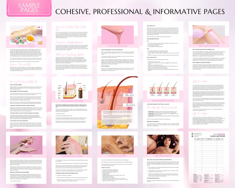 Waxing Training Manual, Facial Waxing, Body Waxing, Sugaring, Hair Removal, Estheticians, Educator, Student Guide, eBook, Edit in Canva