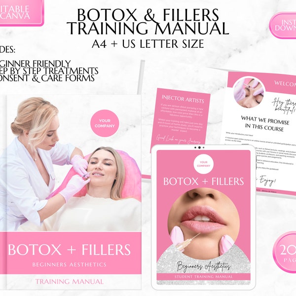 Foundation Botox and Dermal Fillers Trainingsanleitung, Botox Trainingsanleitung für Anfänger, Dermal Filler Kurs, kosmetische Ästhetik, bearbeitet in Canva