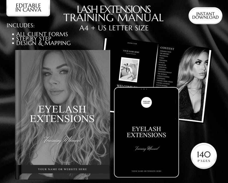 Lash Manual, Lash Extension Training Manual, Lash Course Manual, Lash Course Training, Lash Ebook, Lash Extensions Manual, Canva Template