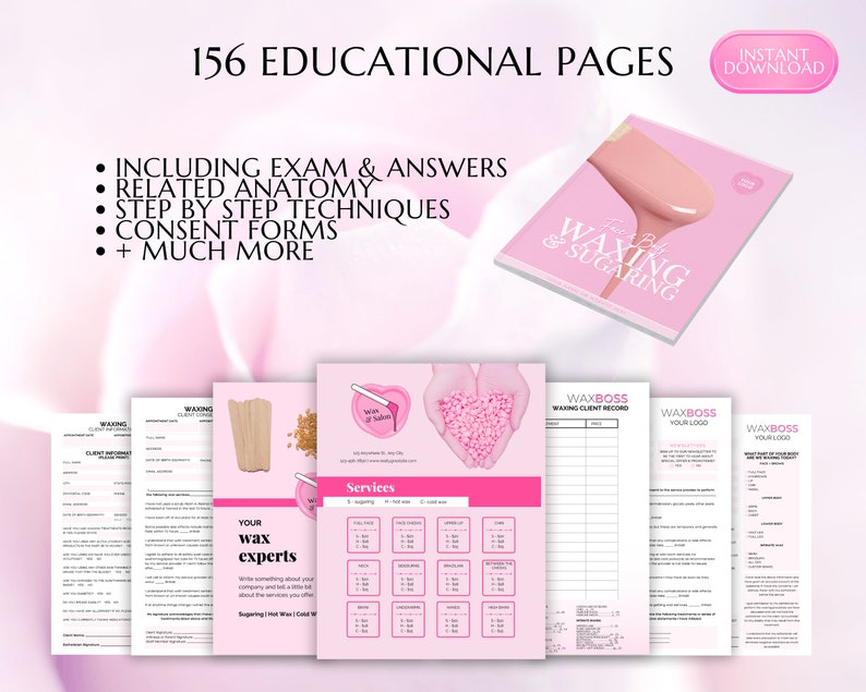 Waxing Training Manual, Facial Waxing, Body Waxing, Sugaring, Hair Removal, Estheticians, Educator, Student Guide, eBook, Edit in Canva