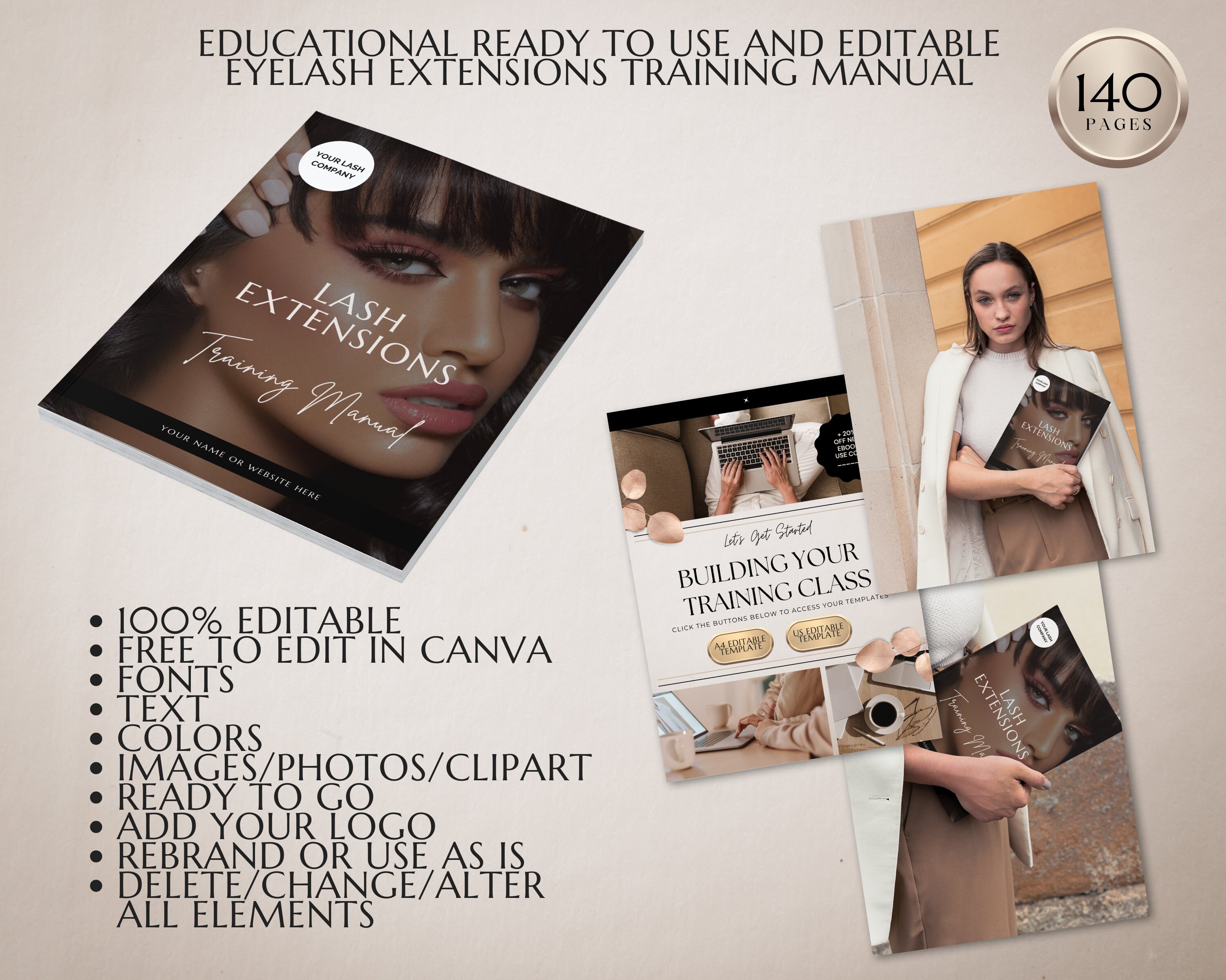 Lash Extensions Training Manual, Beauty School Guide (editable in Canva ...