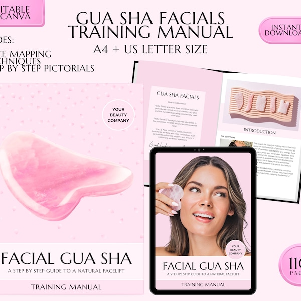 Gua Sha Handbuch für Gesichtsbehandlungen, Tutorial, Gua Sha Handbuch, Unterricht, Arbeitsbuch, Gua Sha Bildung, Lehranleitung, Schritt für Schritt, Bilder, bearbeitbar