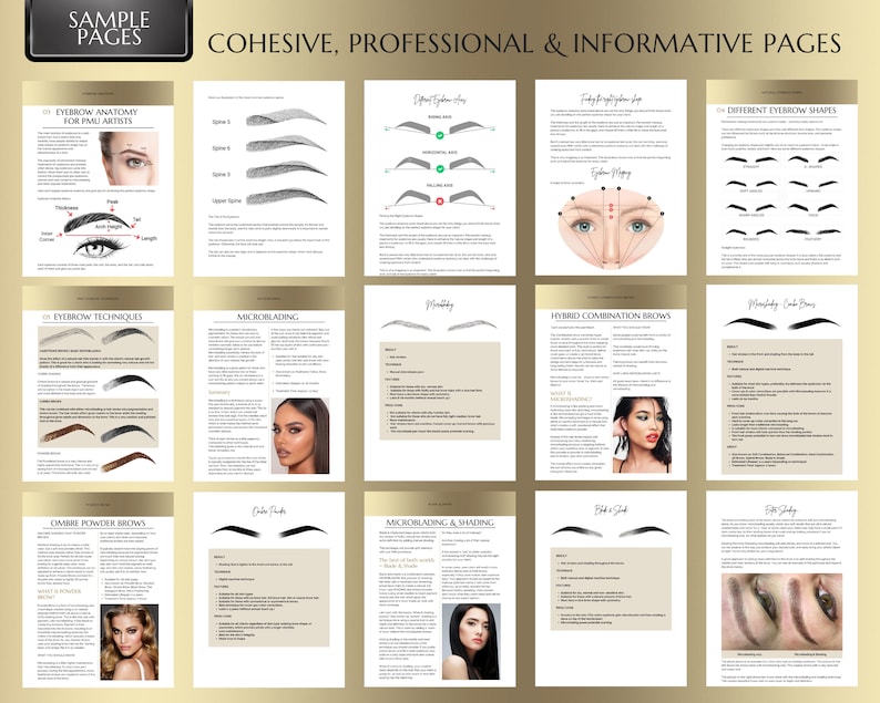 Permanent Makeup PMU Training Manual, Microblading, Microshading, Ombre, Powder Brows, Color Correction, Combo Brow, Student Guide, Editable