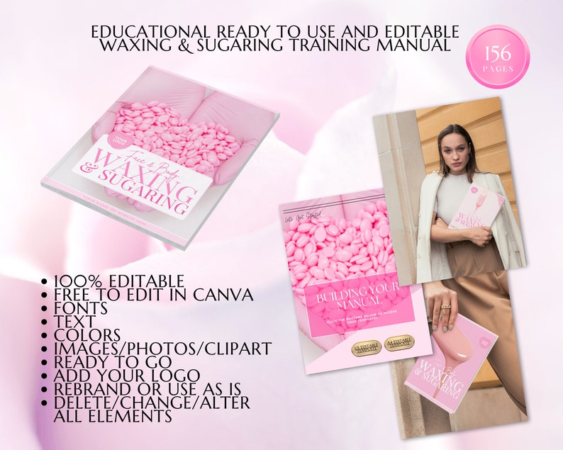 Waxing Training Manual, Facial Waxing, Body Waxing, Sugaring, Hair Removal, Estheticians, Educator, Student Guide, eBook, Edit in Canva