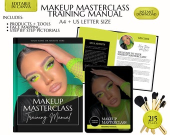 Makeup Masterclass Training Manual: MUA Guide, Step-by-Step Pictorials (Editable Canva Template)