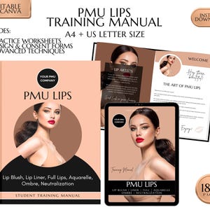 PMU Lips Training Manual: Lip Blush, Liner, Ombre Techniques (Editable PDF)