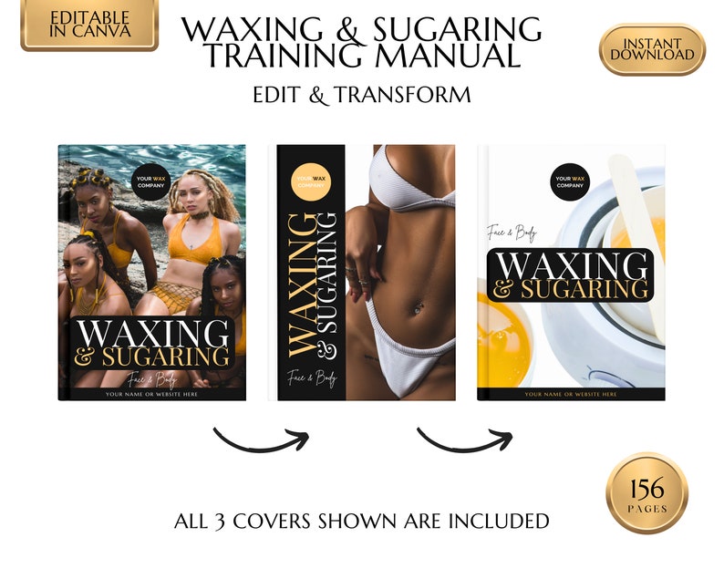 Face & Body Waxing Training Manual including Sugaring, Estheticians Waxing Guide, Learn or Teach, Wax eBook, Waxing Guide, Edit in Canva