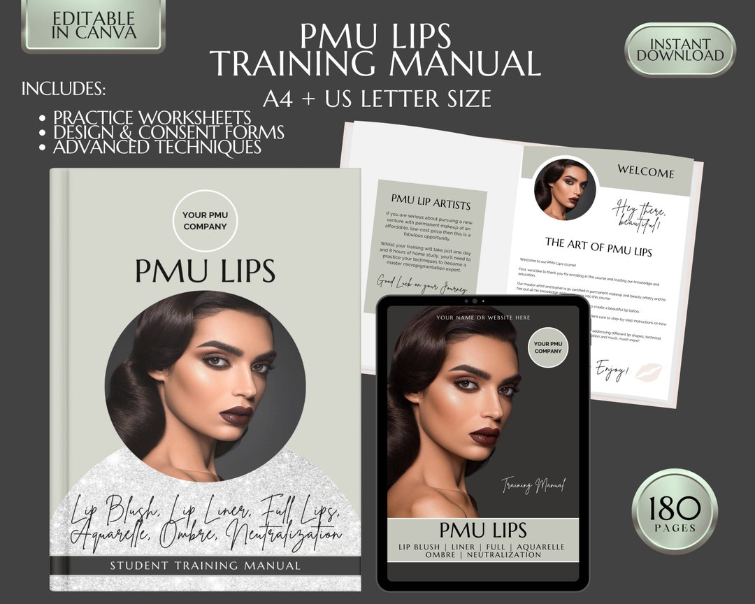 Lip Blushing PMU Training Manual, Course, Editable Guide, Tattoo Lip