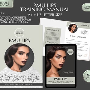 Lip Blushing PMU Training Manual, Course, Editable Guide, Tattoo Lip Liner, Lip Blush, Micropigmentation Training Guide, Edit in Canva