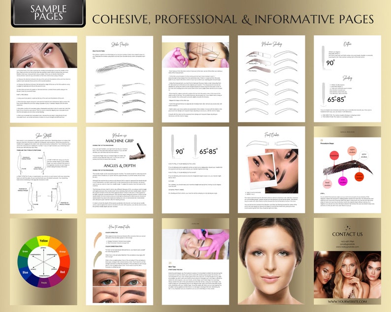 Permanent Makeup PMU Training Manual, Microblading, Microshading, Ombre, Powder Brows, Color Correction, Combo Brow, Student Guide, Editable