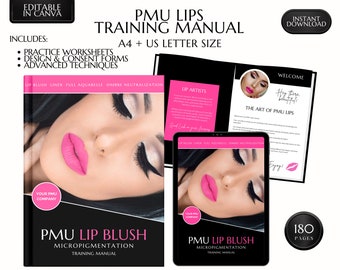Lip Micropigmentation, Training Manual, Lip Blush Guide, Lip Tattooing Course, Editable PMU Course, Lip Liner, Edit in Canva