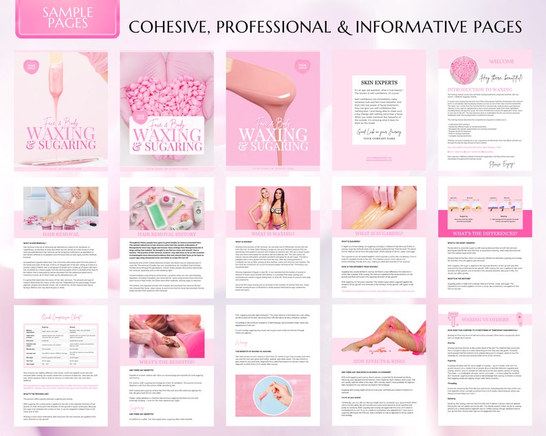 Waxing Training Manual, Facial Waxing, Body Waxing, Sugaring, Hair Removal, Estheticians, Educator, Student Guide, eBook, Edit in Canva