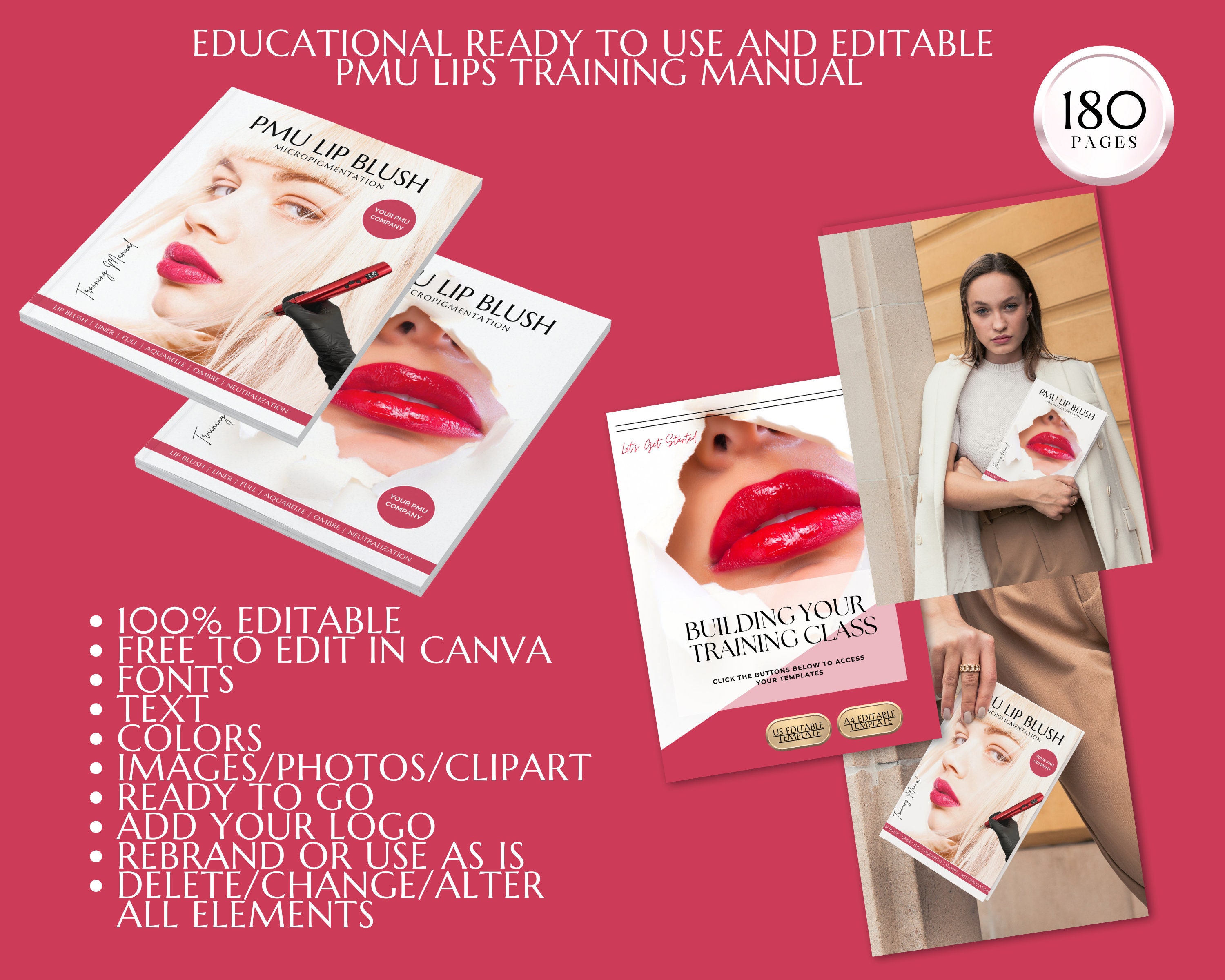 Lip Blush Training Manual, PMU Lips Course, Editable Guide, Tattoo Lip