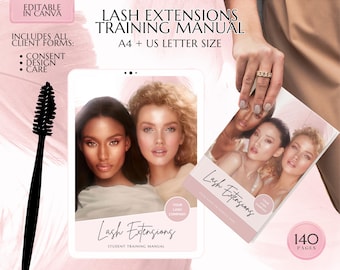 Lash Extension Training Manual, Editable Blush Pink Guide (Canva PDF)