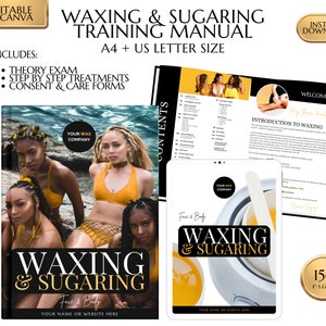 Face & Body Waxing Training Manual including Sugaring, Estheticians Waxing Guide, Learn or Teach, Wax eBook, Waxing Guide, Edit in Canva